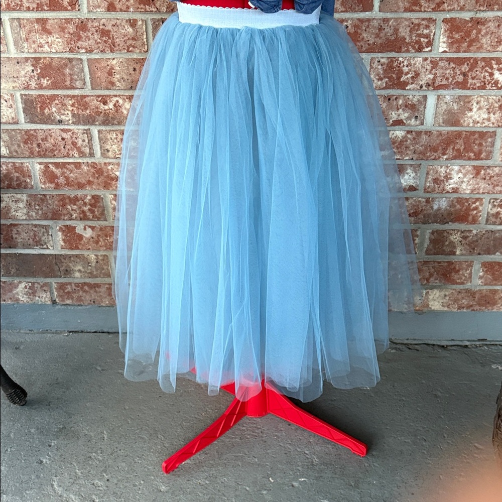 Light Blue Tulle Midi Skater Skirt with Elastic Waist